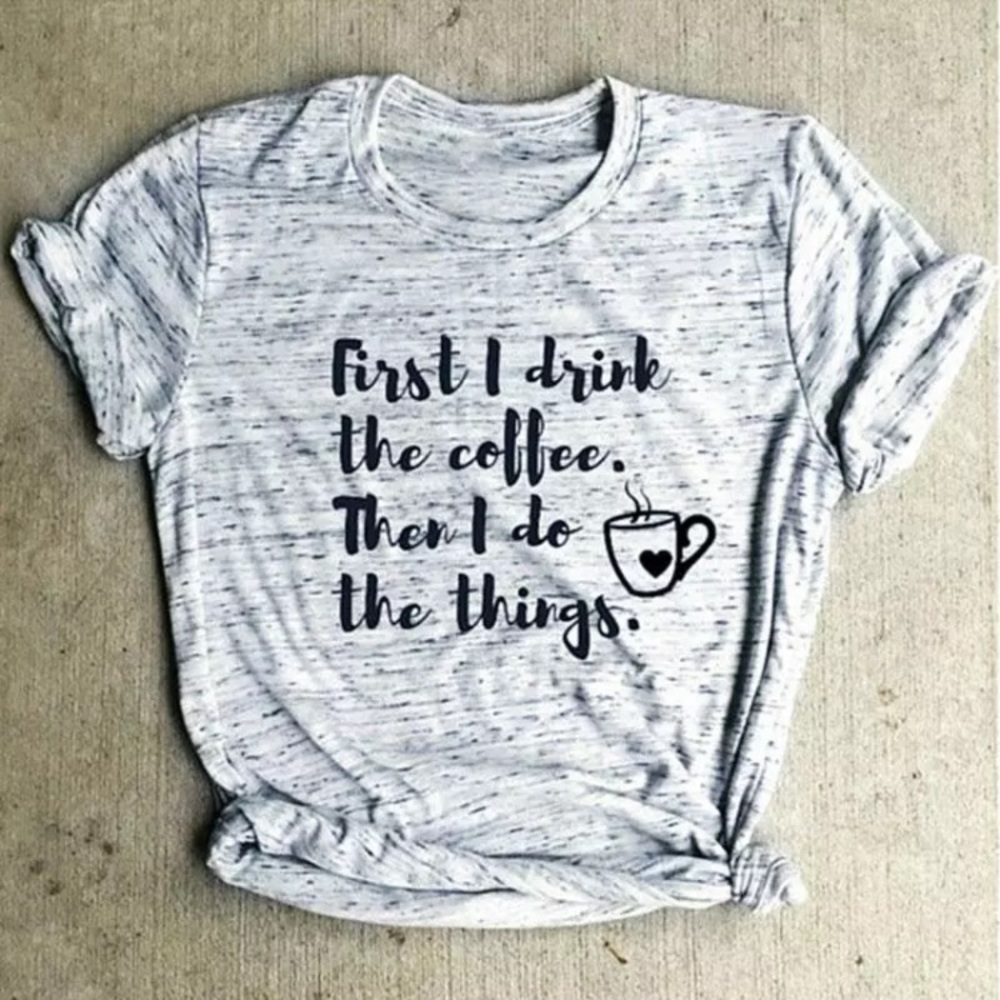 First Coffee Heather Gray Graphic Tee T-Shirt Top